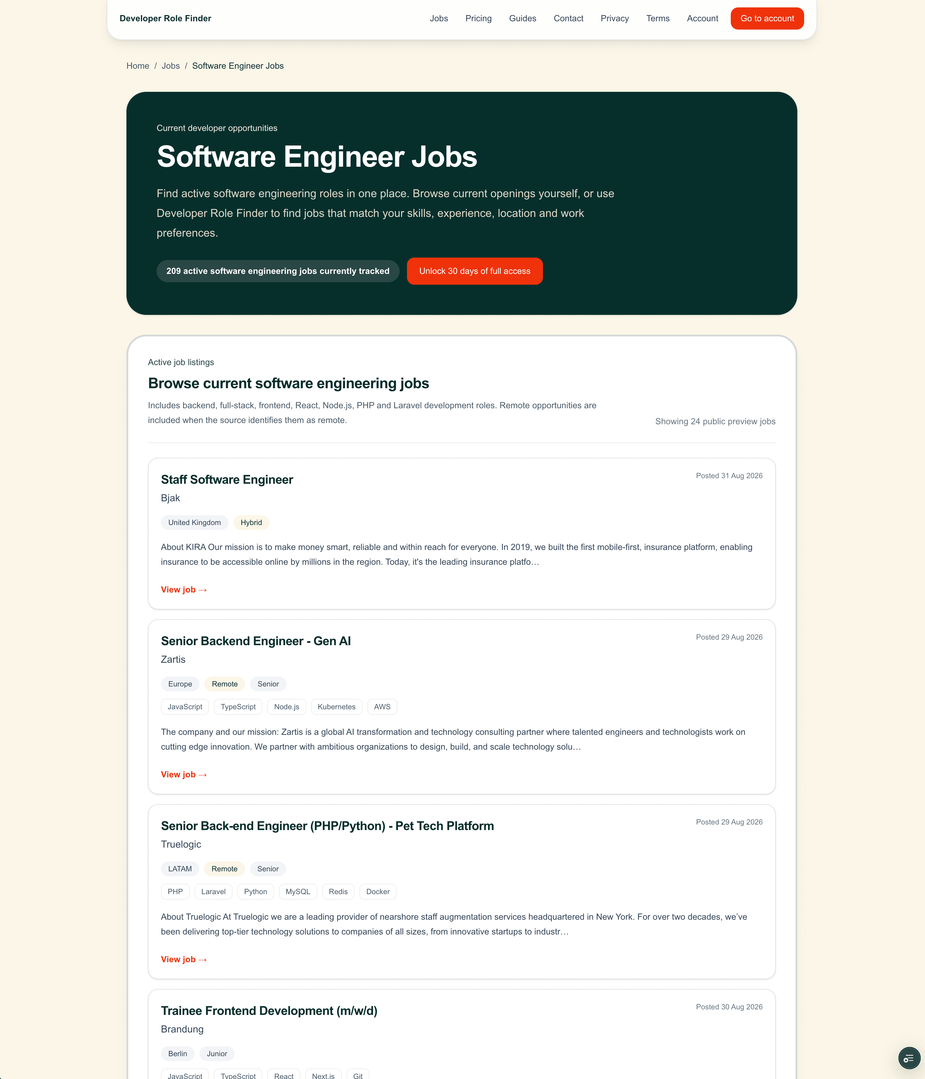 Developer Role Finder javni pregled aktuelnih developer poslova