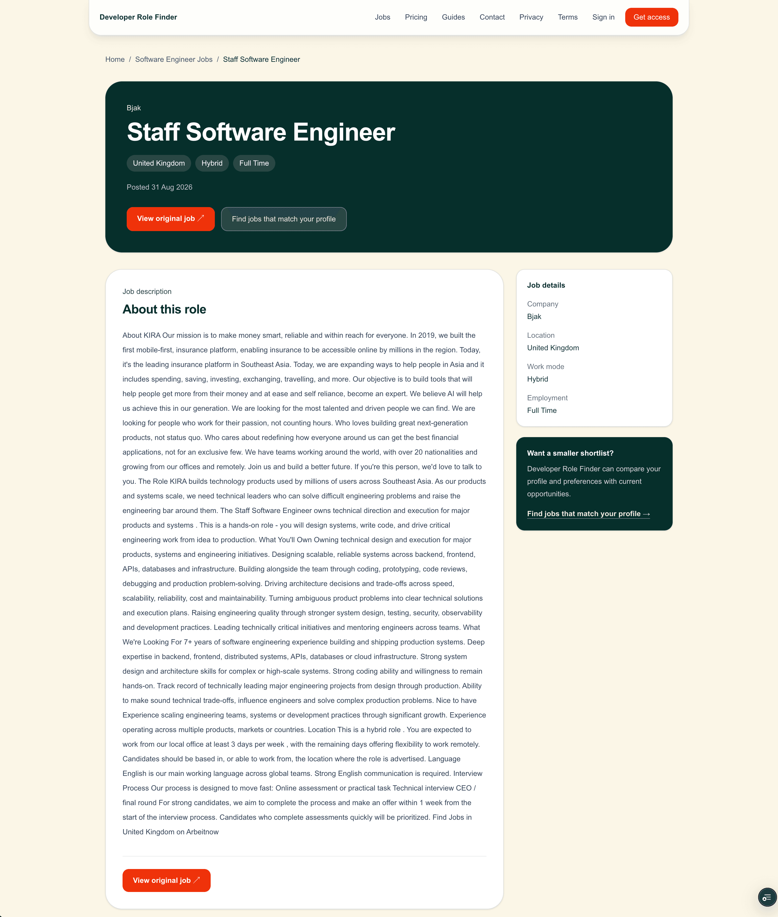 Javna Developer Role Finder job stranica optimizovana kao deo SEO ulaznog toka
