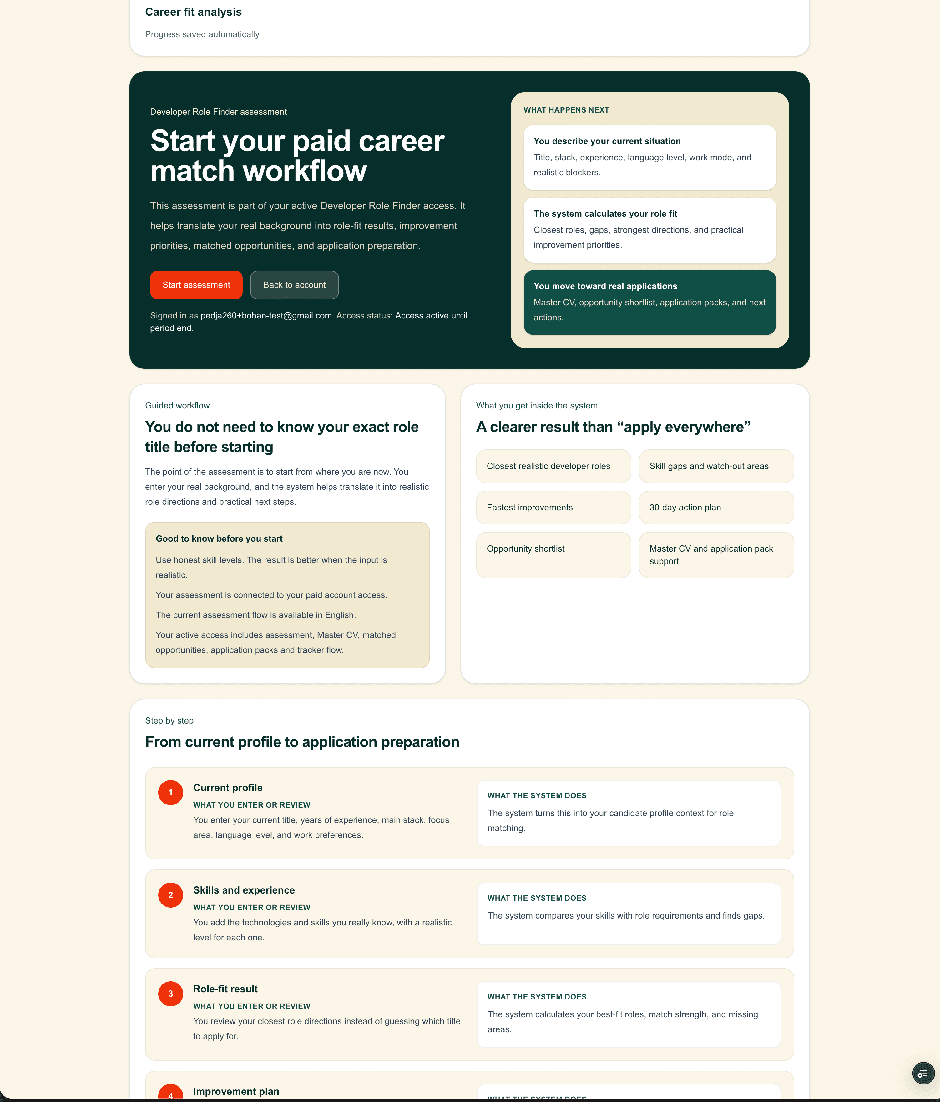 Developer Role Finder career fit i matching workflow